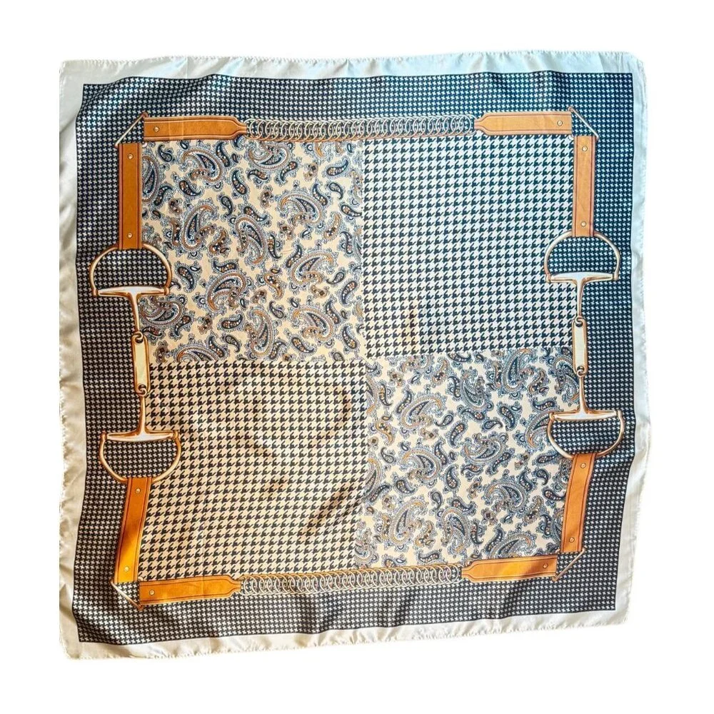 2/$30 Elegant Beautiful Color Block Satin Silk Scarf Herringbone